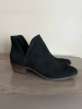 Lucky Brand Ankle Booties Women’s 8.5 Black Suede Leather Slip On Dressy Casual